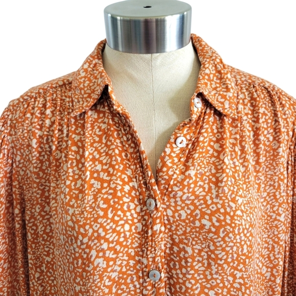 Free People Celia Printed Front-Tie Button Front Top Women's Size S Rust Combo - Picture 3 of 13